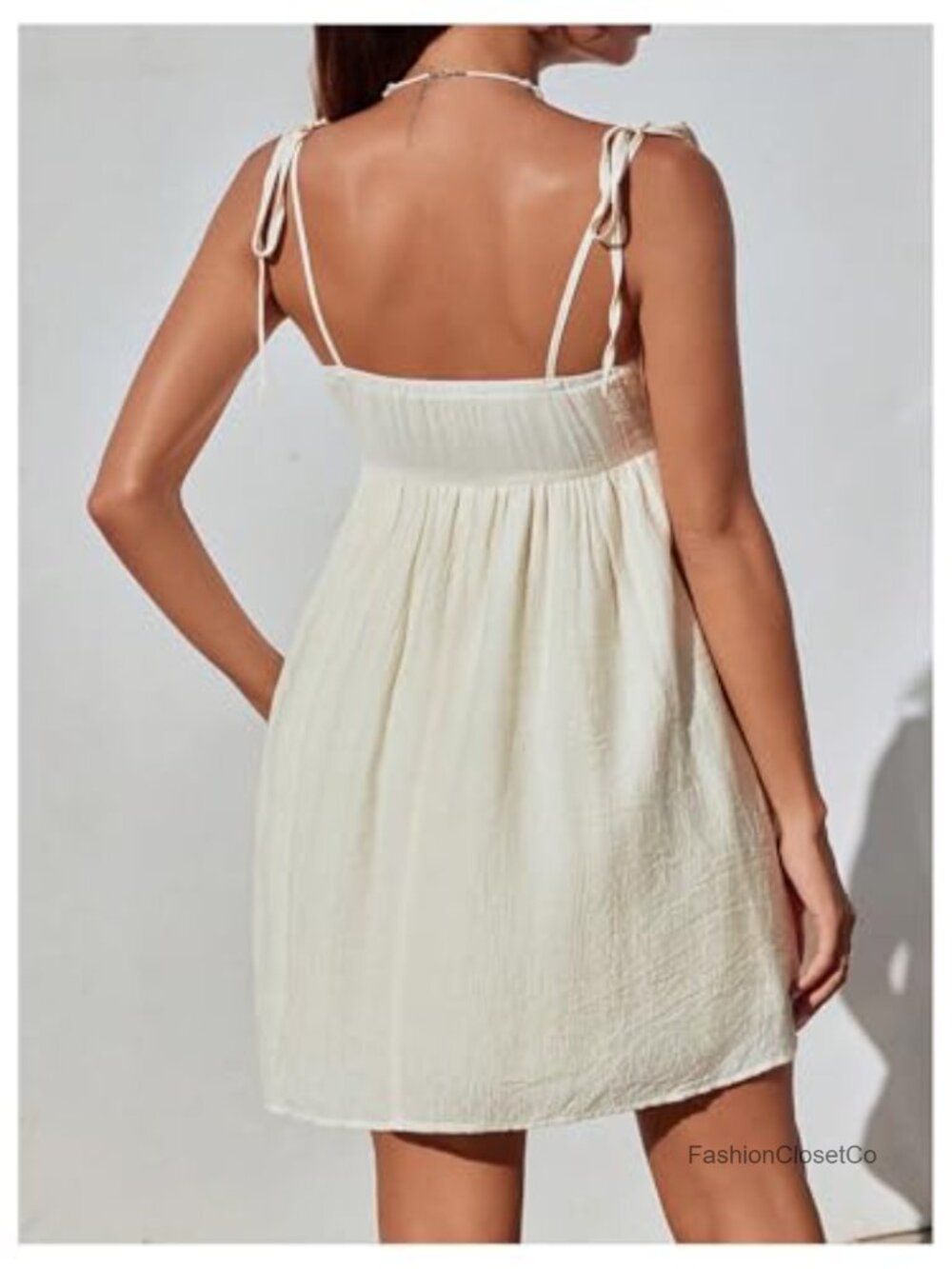 Bowknot Tie Shoulder Cami Dress Sleeveless A Line Vacation Mini Dress - Picture 2 of 5